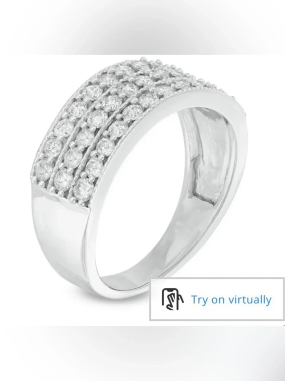 14 kt white gold 1.08 ct genuine natural diamonds Triple Row Pave Ring